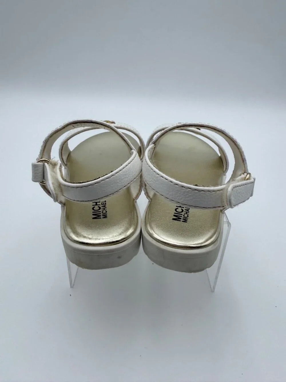Michael Kors Girls Gold White Sandals MK Logo  Adjustable Straps Size 8